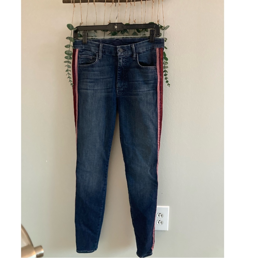 MOTHER Denim The Looker Ankle Skinny Jeans in Here Kitty Kitty Glitter - Picture 2 of 8
